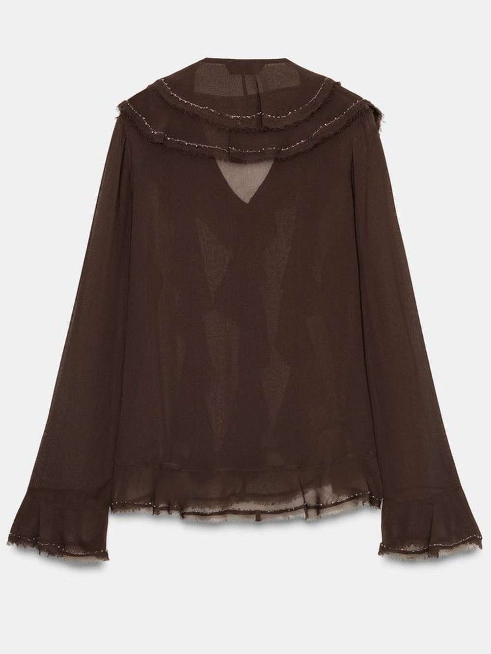Zara NWT ZW Collection Brown Romantic Victorian Beaded Ruffle Blouse (Size XS) - Picture 8 of 10